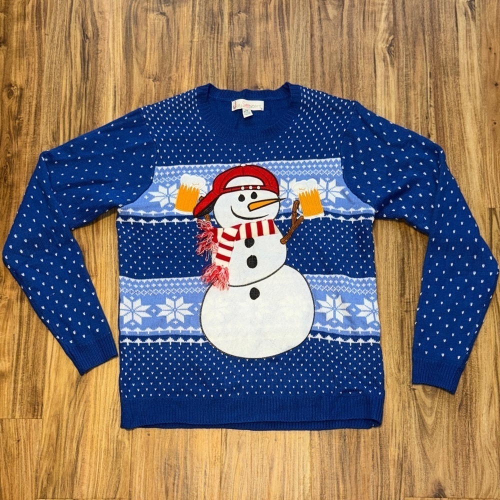 Jolly sweaters women’s men’s large sweater Blue Snowman holiday Christmas ugly